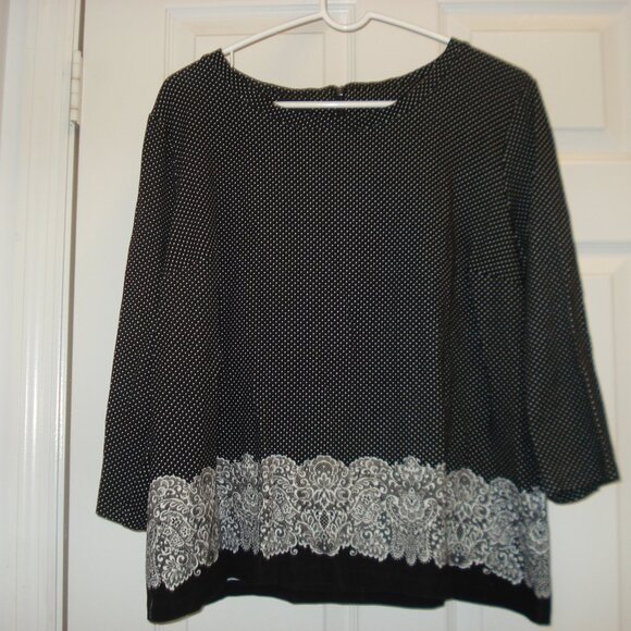 Talbots Polka Dot Blouse Shirt Lace Back Zip 3/4 Sleeve Women's Black & White XL - Picture 1 of 7